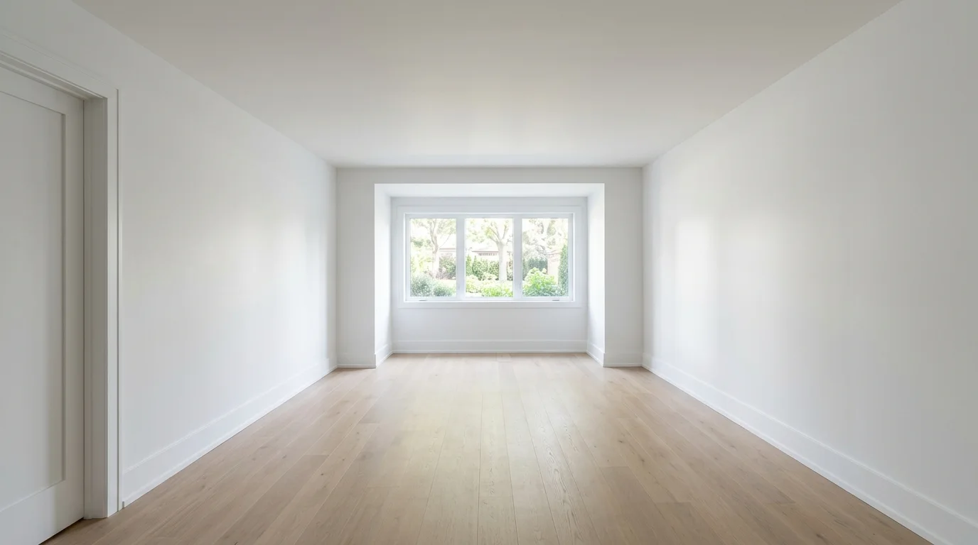 An empty, clean, and finished basement with a smooth, closed ceiling and neutral decor, illuminated by natural daylight.